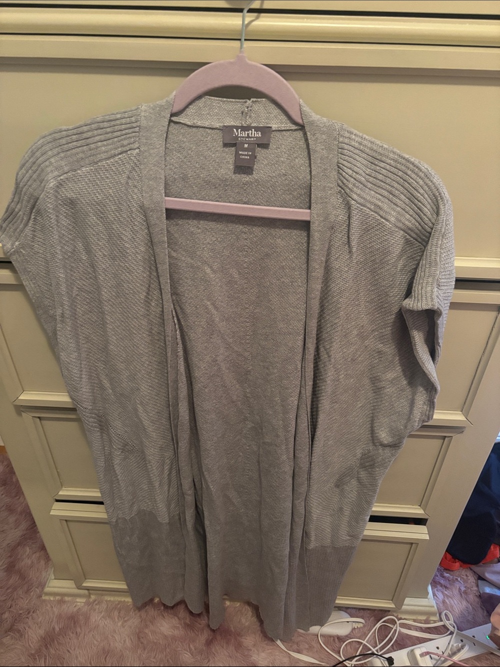 Martha Stewart Light Gray Open-Front Short-Sleeve Cardigan